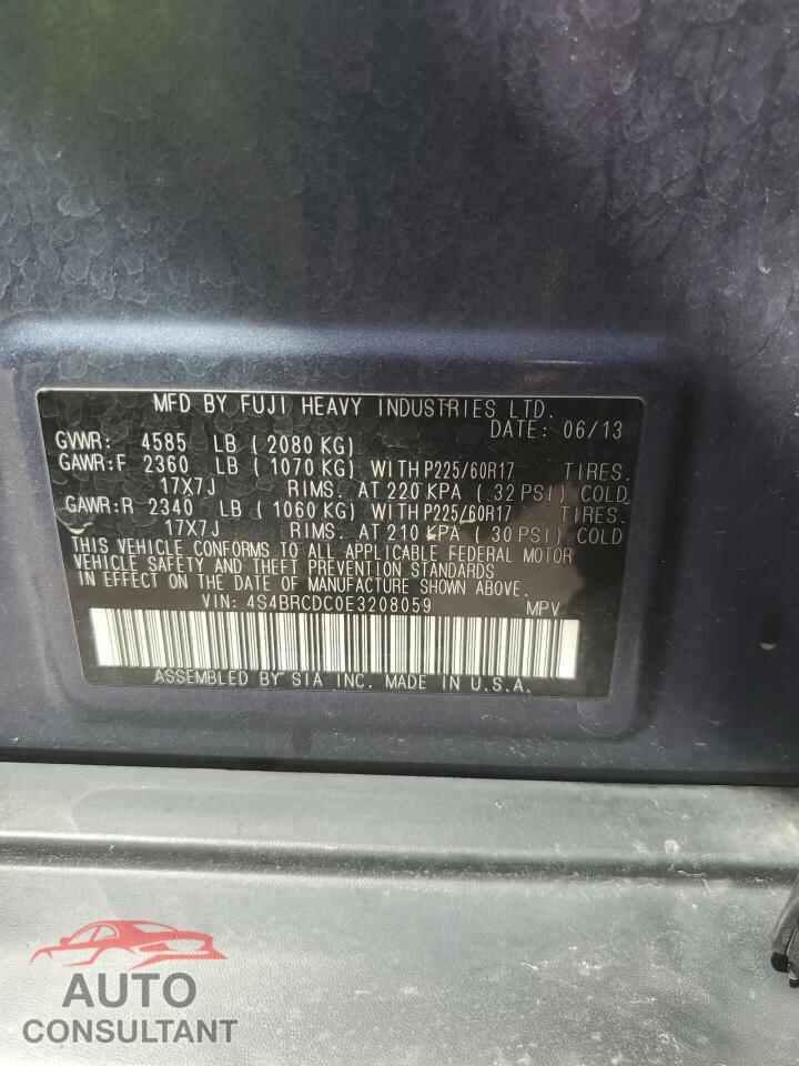 SUBARU OUTBACK 2014 - 4S4BRCDC0E3208059