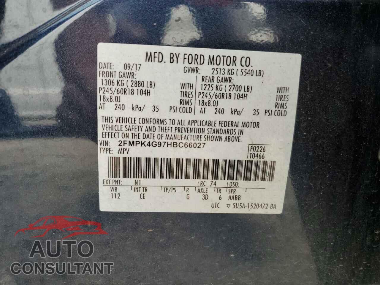 FORD EDGE 2017 - 2FMPK4G97HBC66027