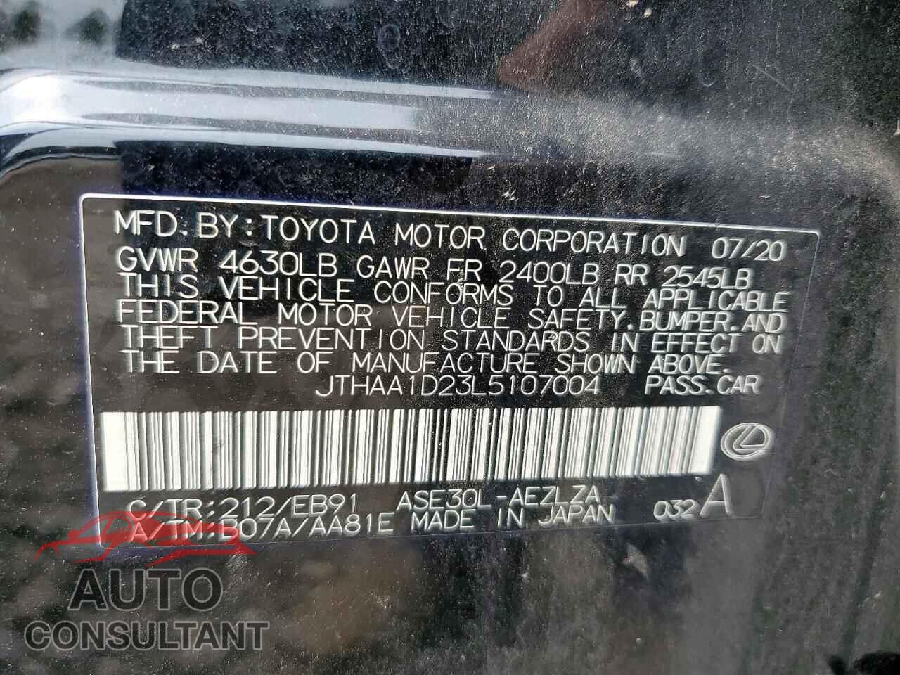 LEXUS IS 2020 - JTHAA1D23L5107004