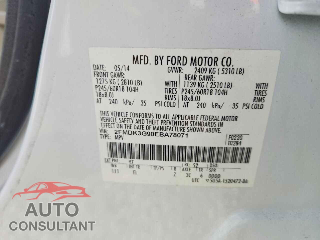 FORD EDGE 2014 - 2FMDK3G90EBA78071
