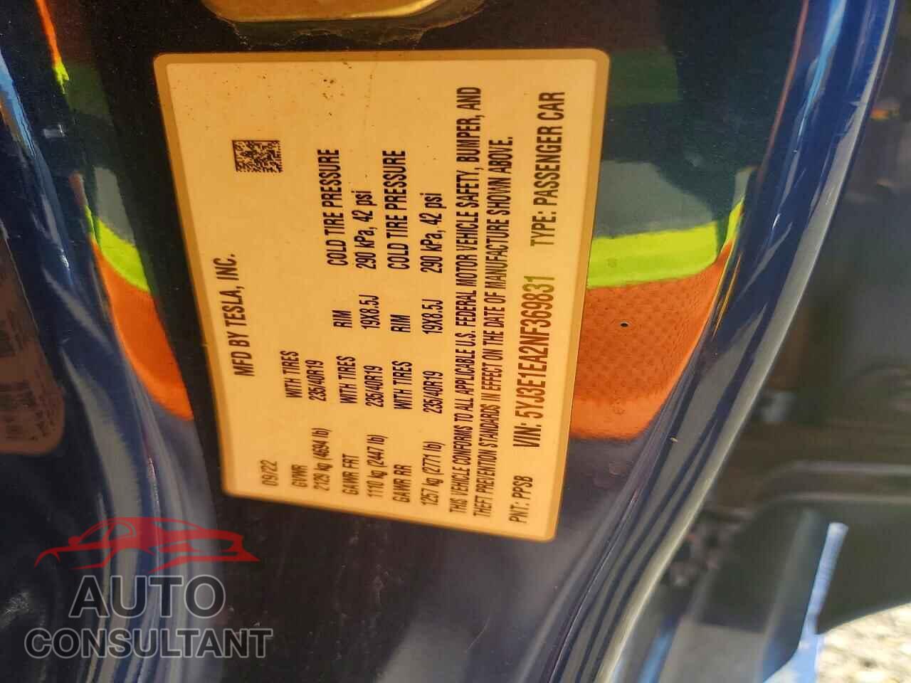 TESLA MODEL 3 2022 - 5YJ3E1EA2NF369831