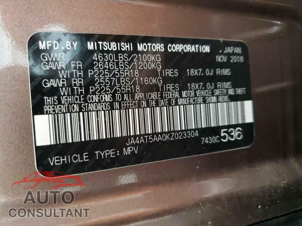 MITSUBISHI ECLIPSE 2019 - JA4AT5AA0KZ023304
