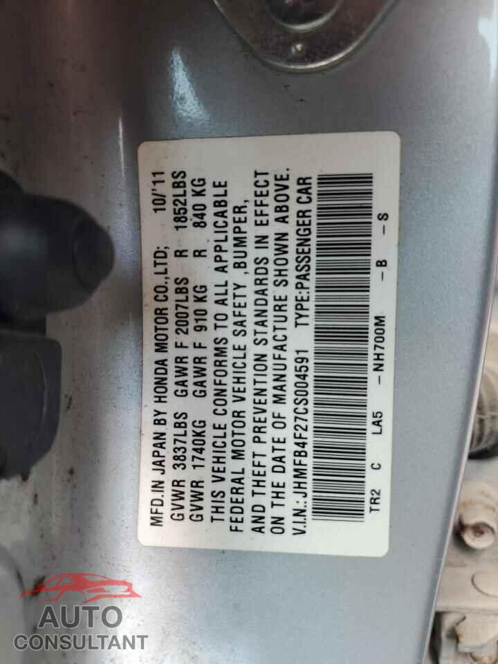 HONDA CIVIC 2012 - JHMFB4F27CS004591