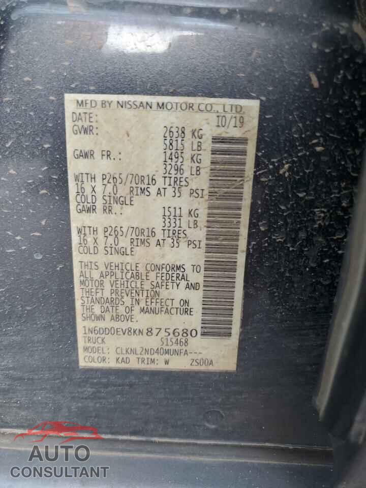 NISSAN FRONTIER 2019 - 1N6DD0EV8KN875680