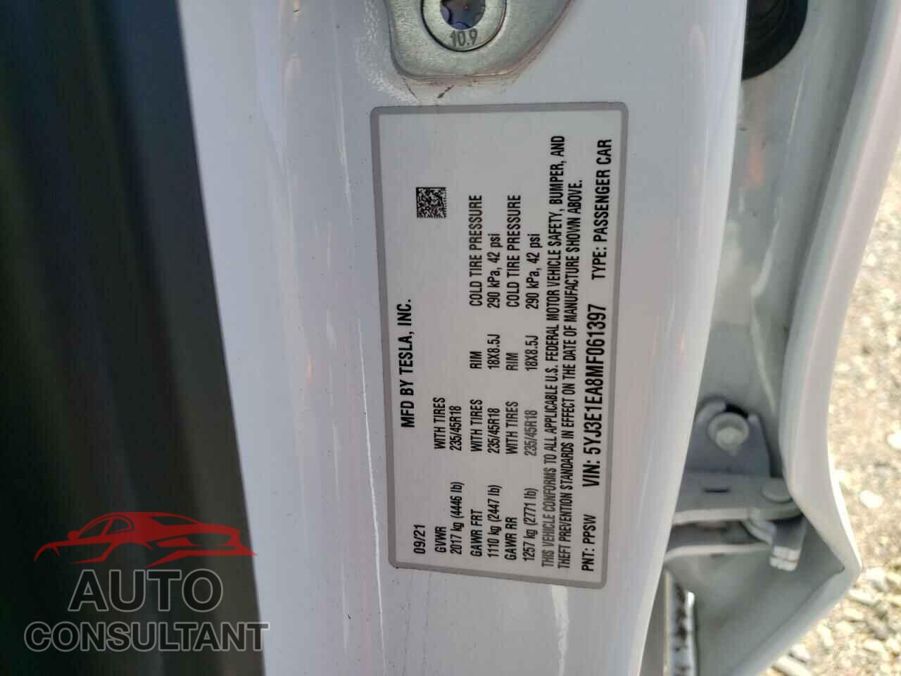 TESLA MODEL 3 2021 - 5YJ3E1EA8MF061397