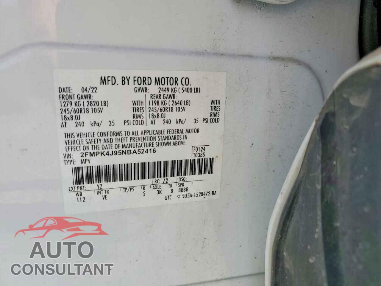 FORD EDGE 2022 - 2FMPK4J95NBA52416