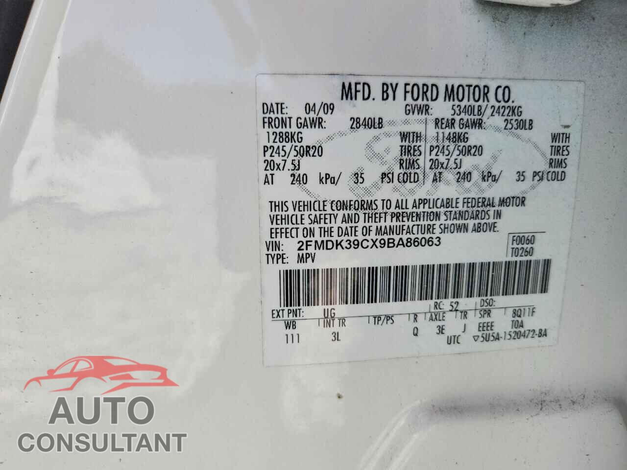 FORD EDGE 2009 - 2FMDK39CX9BA86063