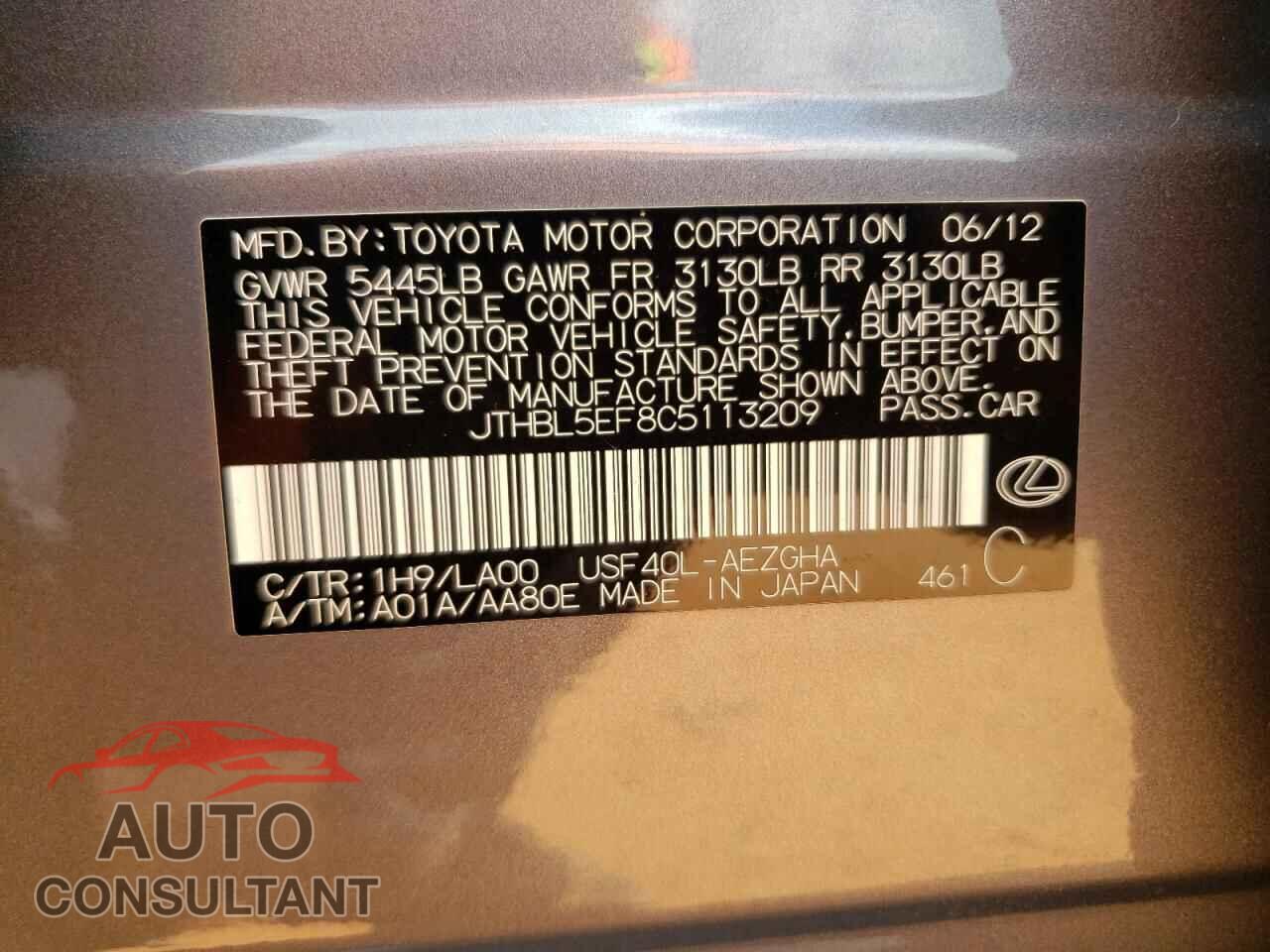 LEXUS LS460 2012 - JTHBL5EF8C5113209
