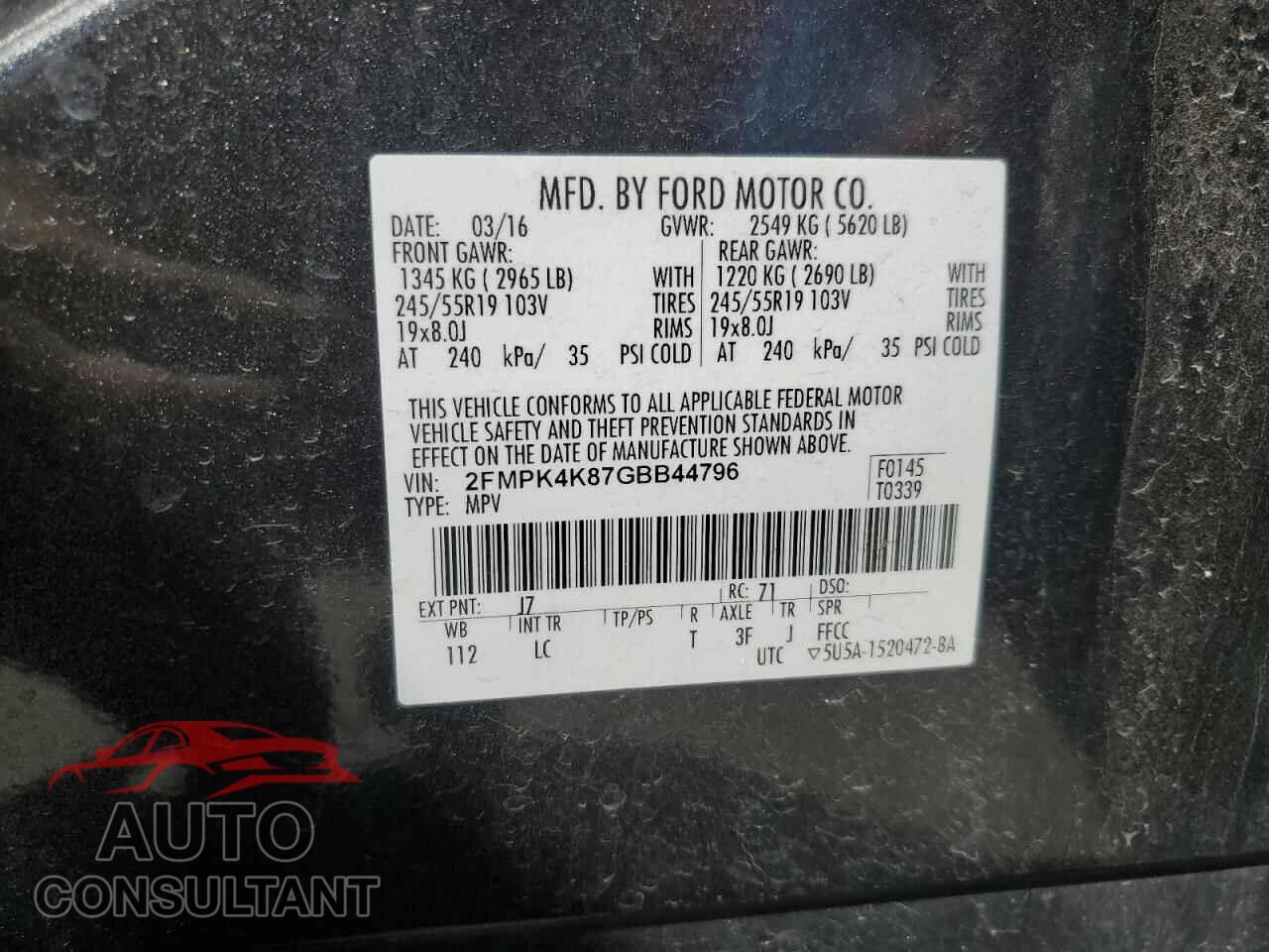 FORD EDGE 2016 - 2FMPK4K87GBB44796