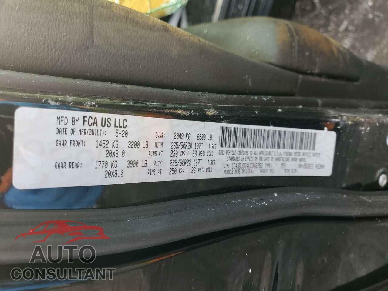 DODGE DURANGO 2020 - 1C4RDJDG4LC348752