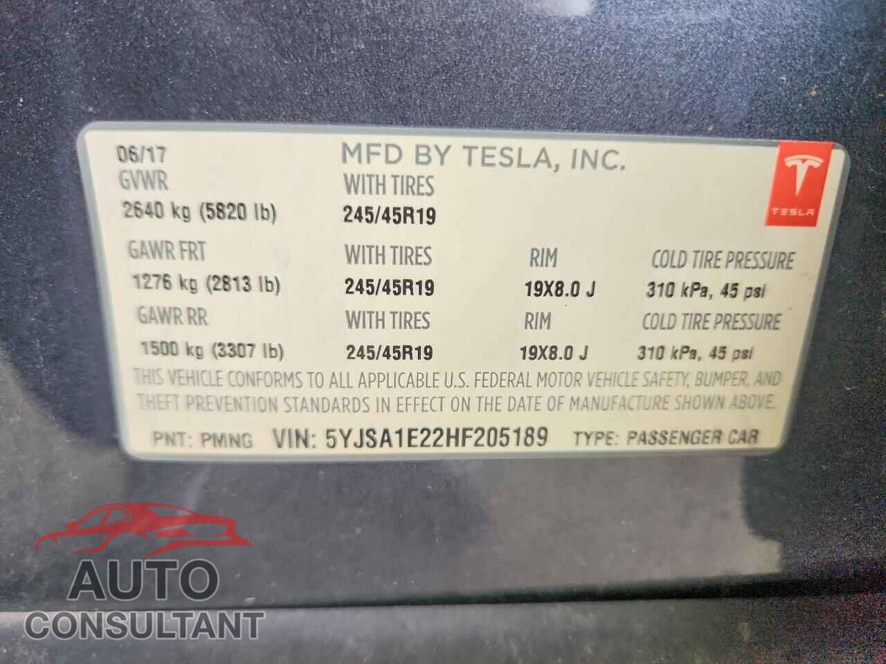 TESLA MODEL S 2017 - 5YJSA1E22HF205189