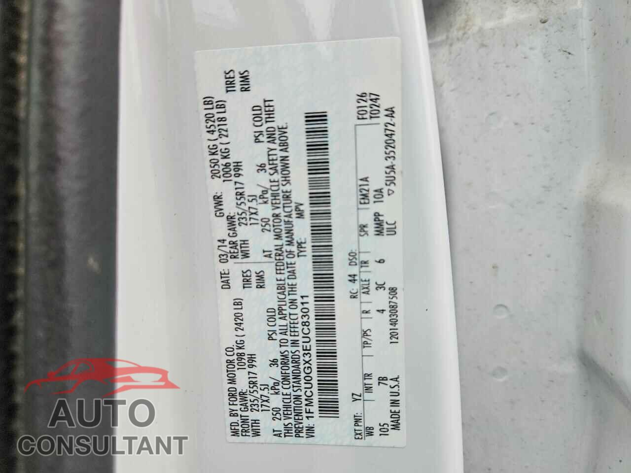 FORD ESCAPE 2014 - 1FMCU0GX3EUC83011