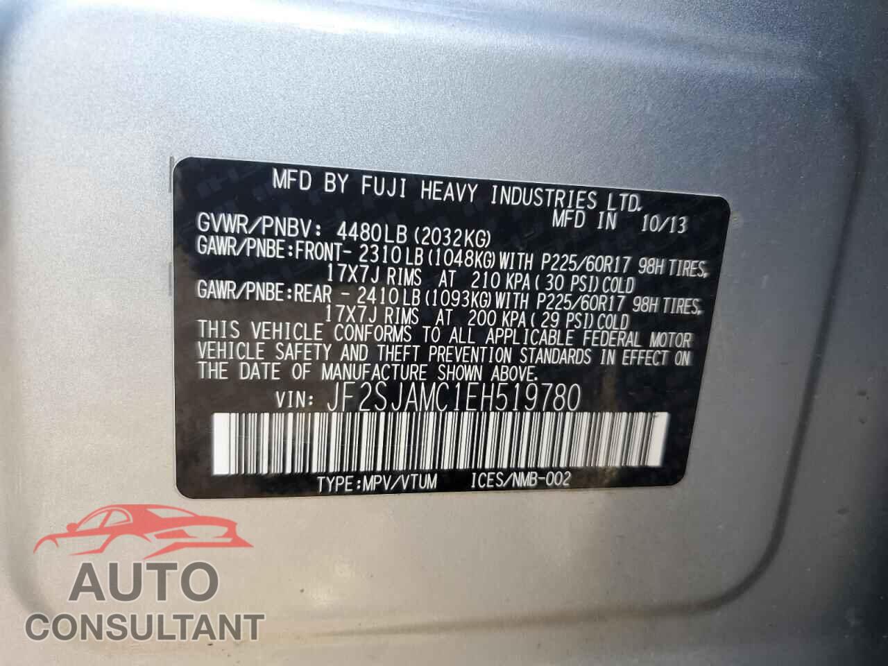 SUBARU FORESTER 2014 - JF2SJAMC1EH519780