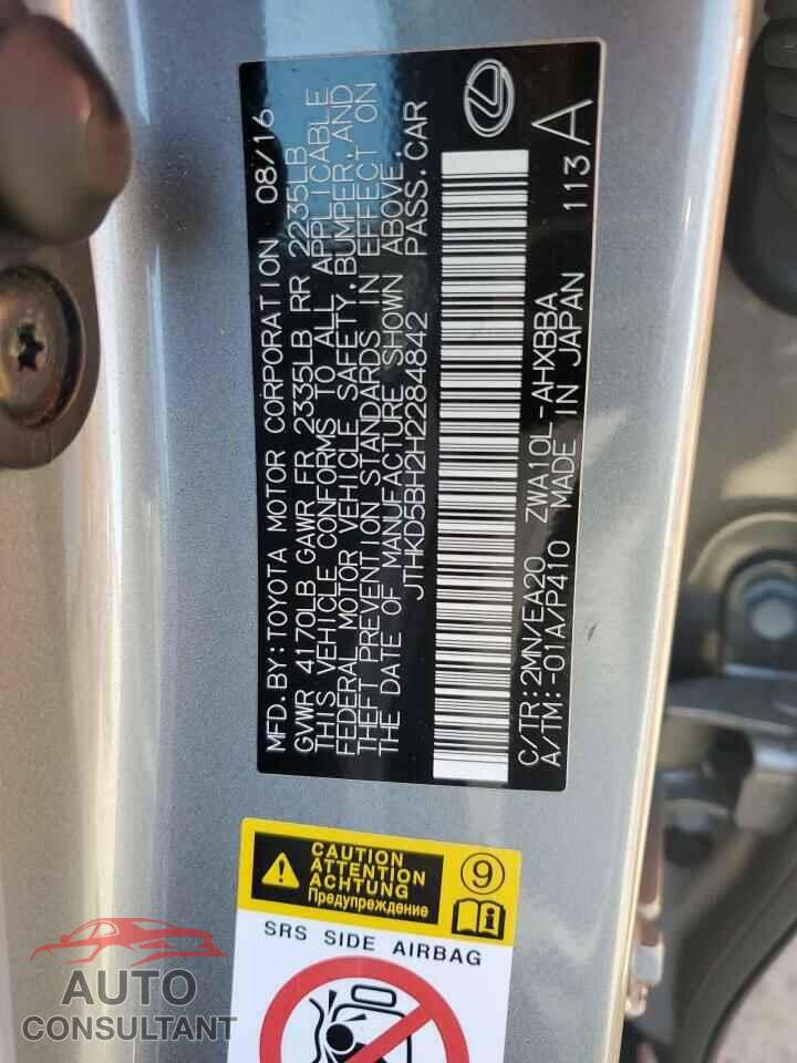 LEXUS CT 200 2017 - JTHKD5BH2H2284842