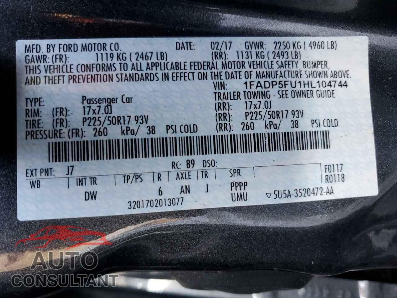 FORD CMAX 2017 - 1FADP5FU1HL104744