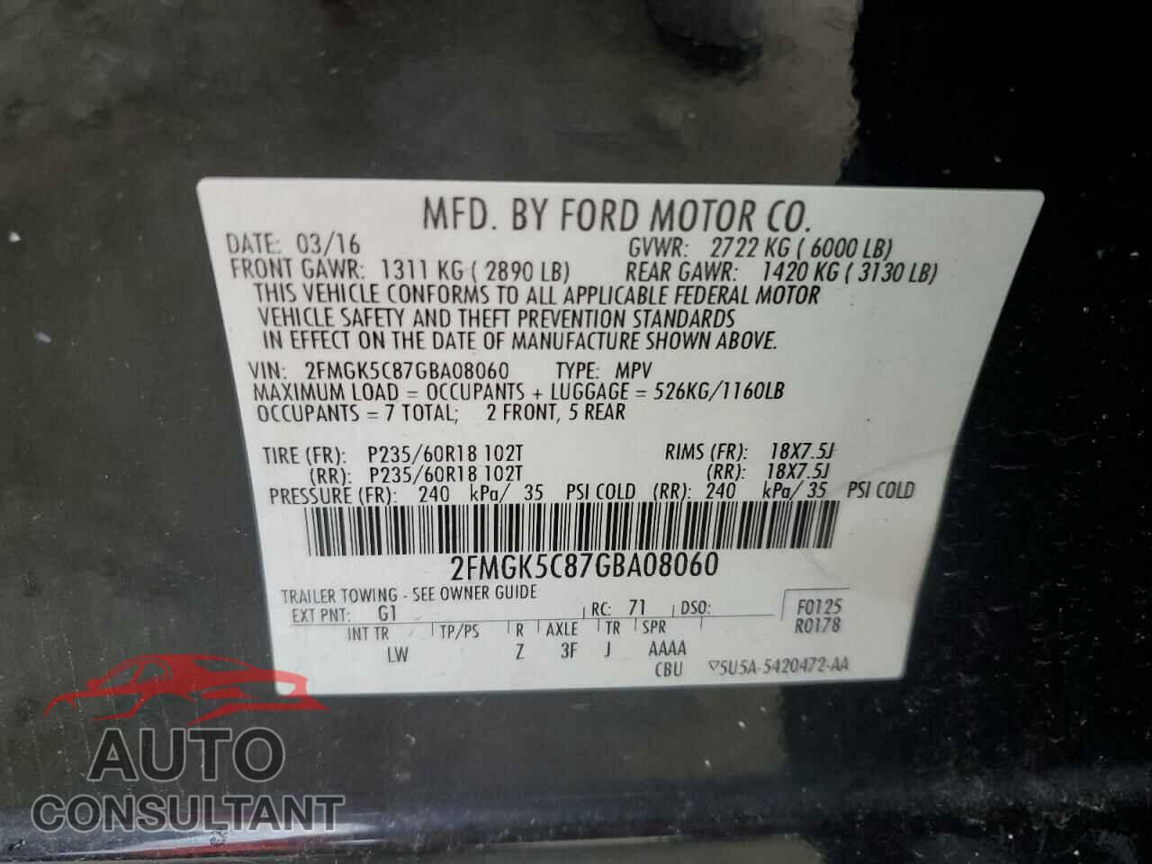 FORD FLEX 2016 - 2FMGK5C87GBA08060