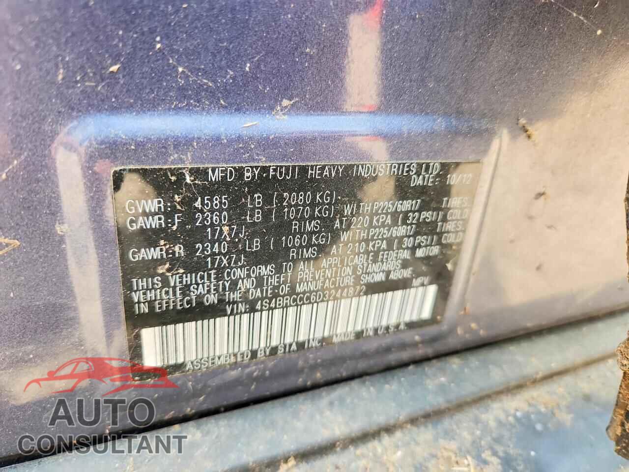 SUBARU OUTBACK 2013 - 4S4BRCCC6D3244872