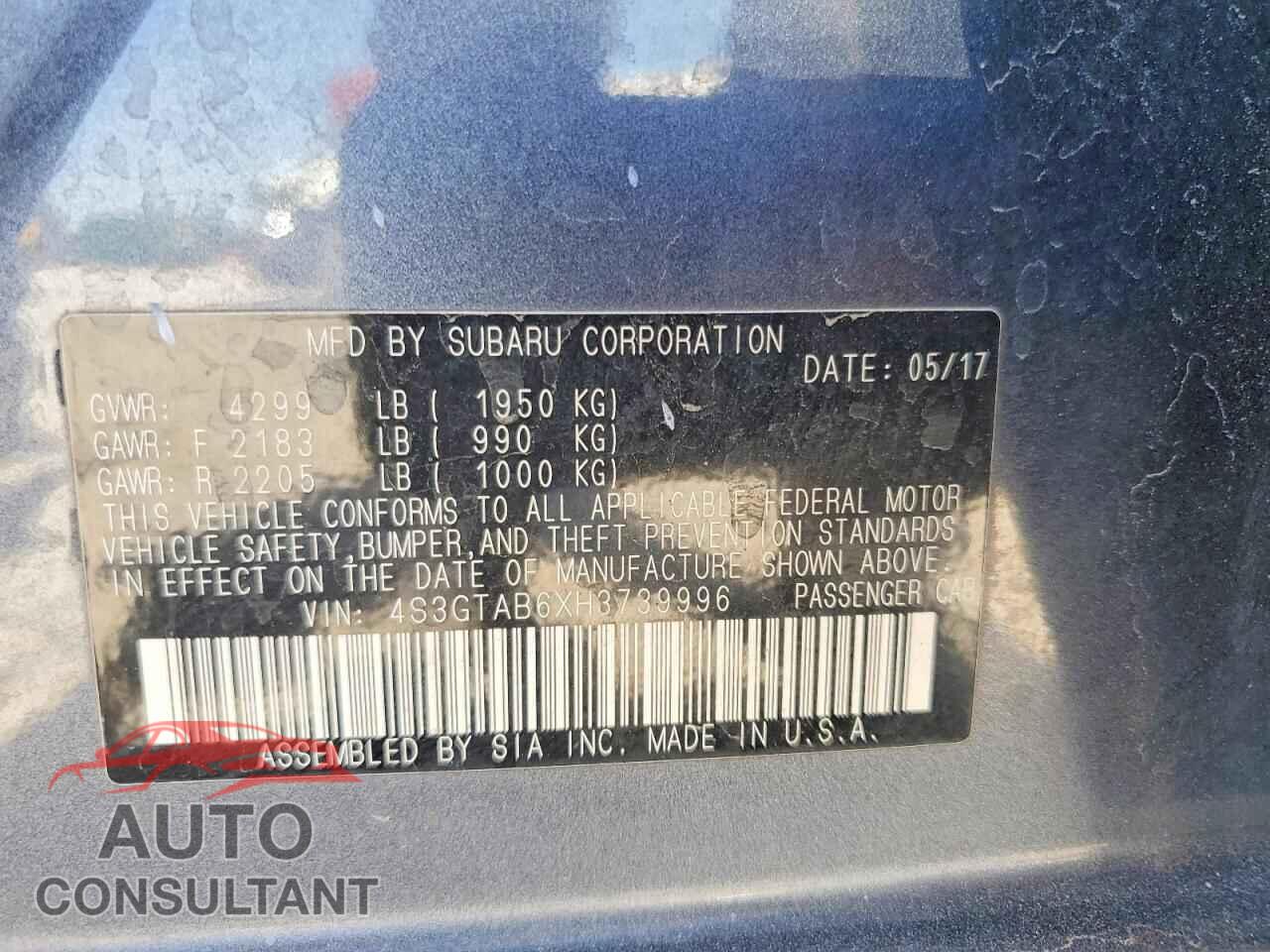 SUBARU IMPREZA 2017 - 4S3GTAB6XH3739996