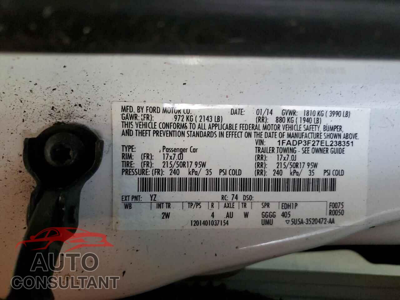 FORD FOCUS 2014 - 1FADP3F27EL238351