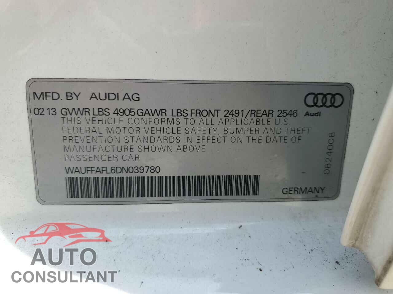 AUDI A4 2013 - WAUFFAFL6DN039780