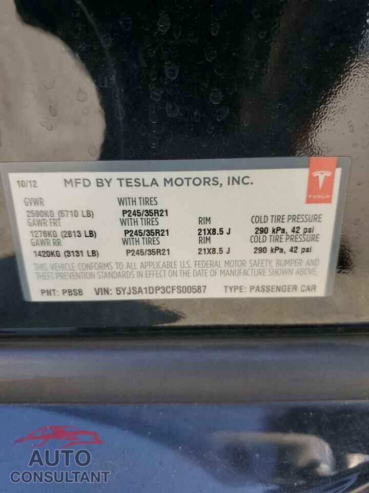 TESLA MODEL S 2012 - 5YJSA1DP3CFS00587