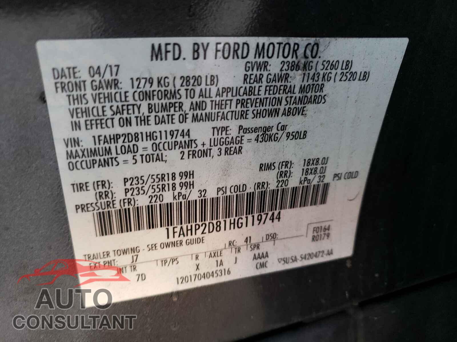 FORD TAURUS 2017 - 1FAHP2D81HG119744