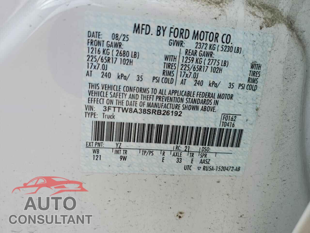 FORD MAVERICK 2025 - 3FTTW8A38SRB26192