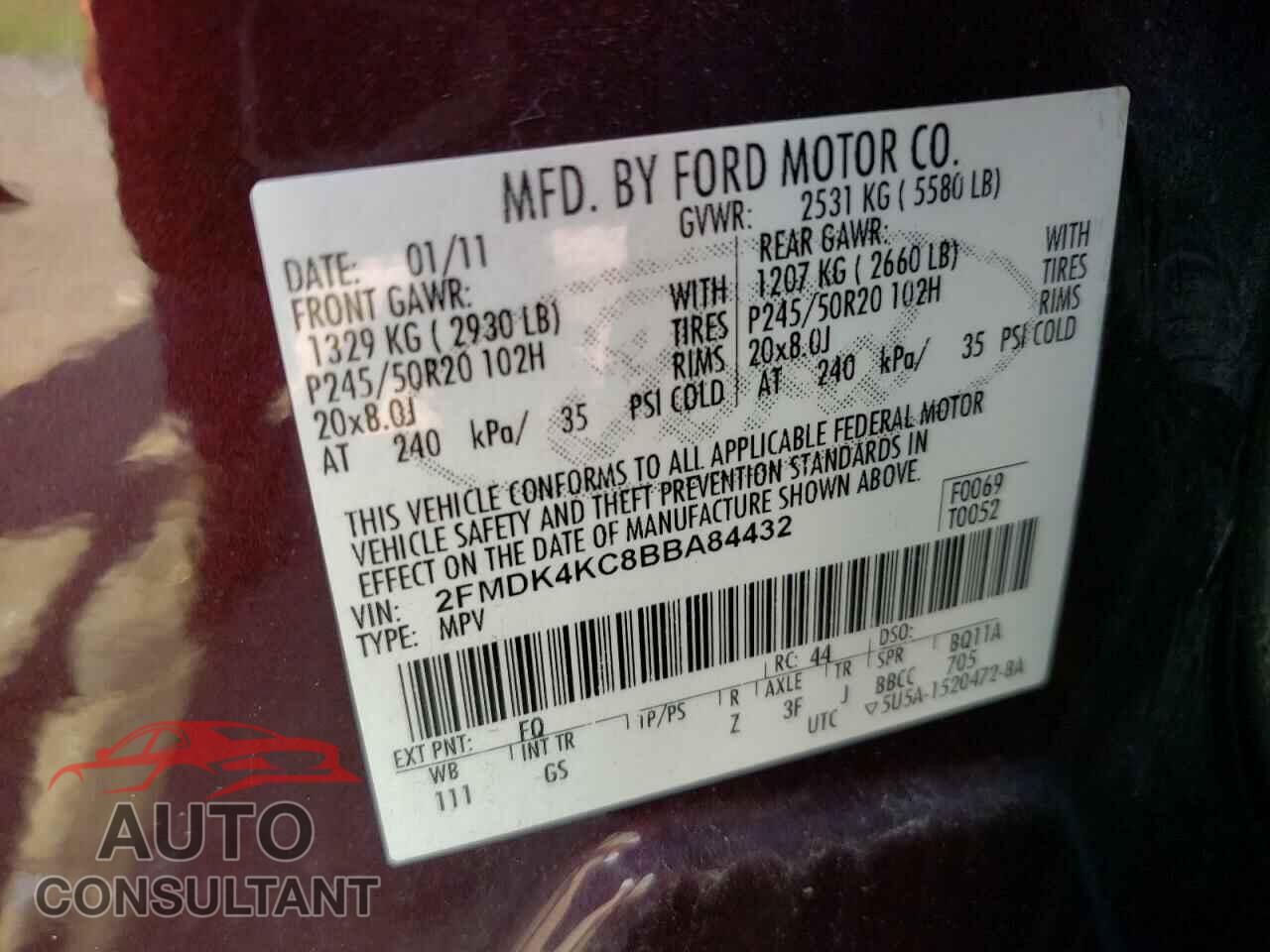 FORD EDGE 2011 - 2FMDK4KC8BBA84432