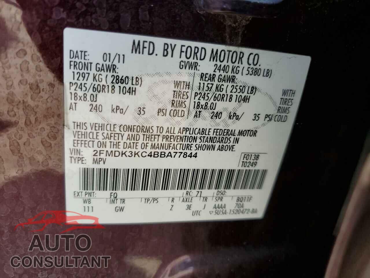 FORD EDGE 2011 - 2FMDK3KC4BBA77844
