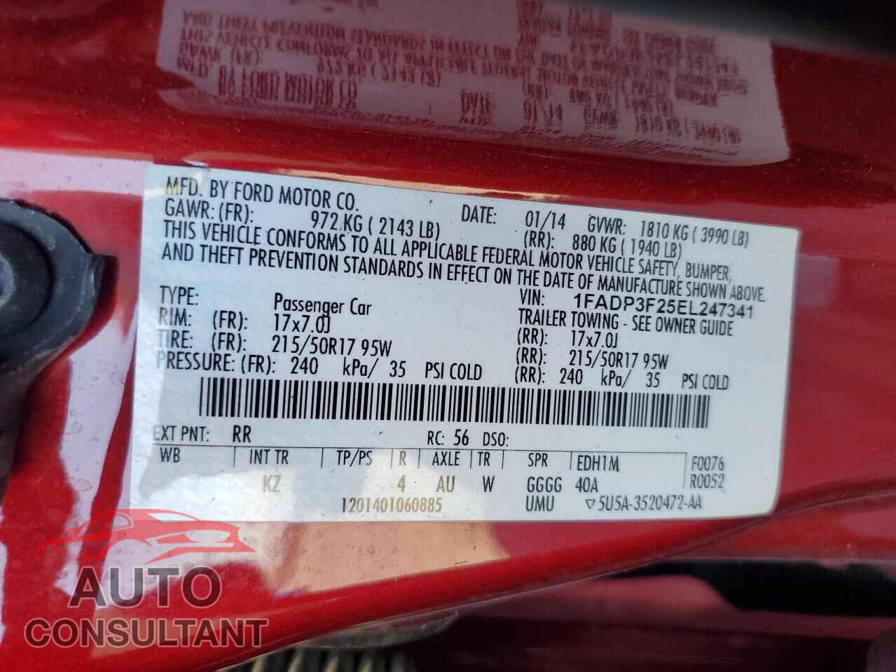 FORD FOCUS 2014 - 1FADP3F25EL247341