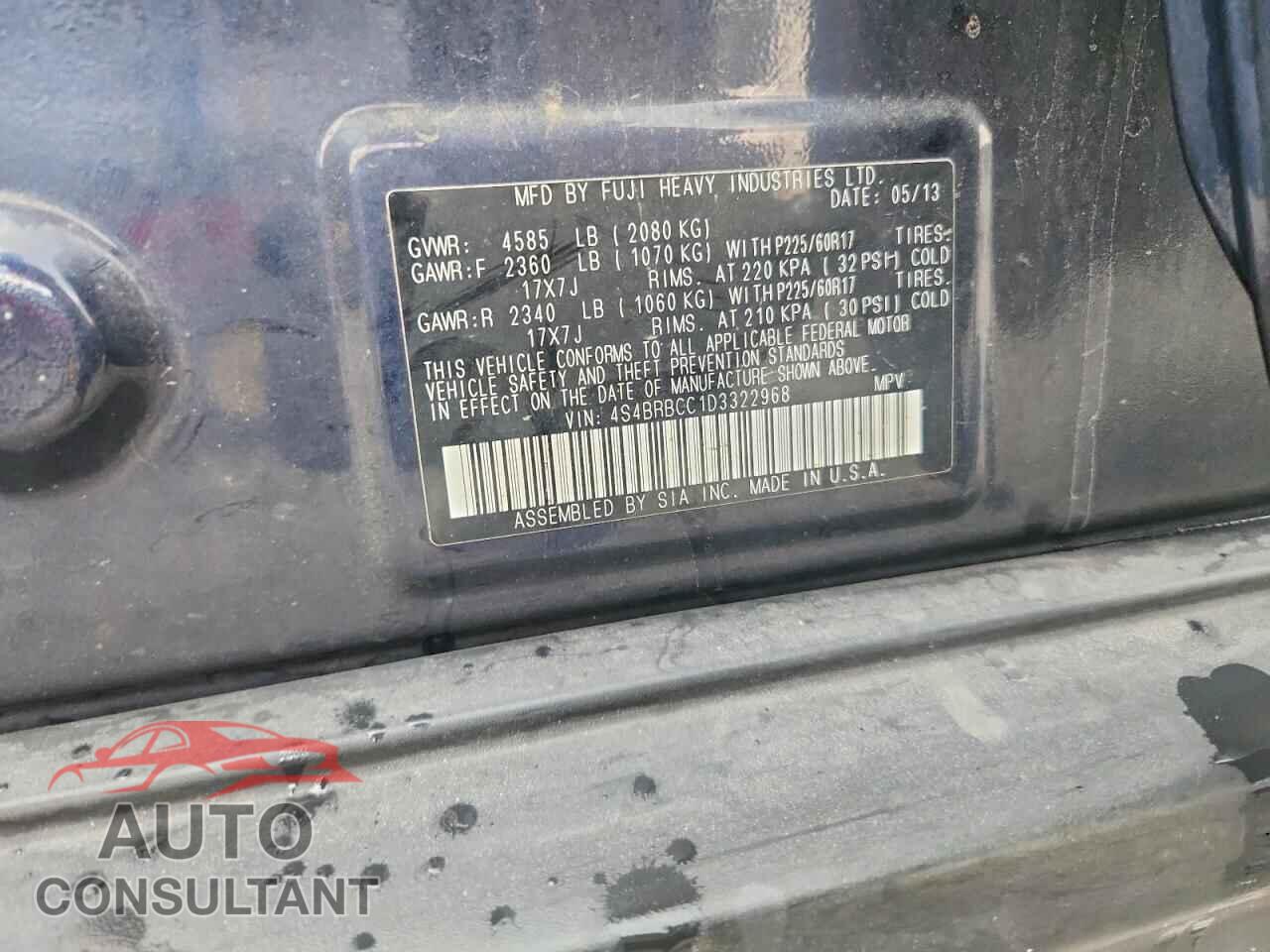 SUBARU OUTBACK 2013 - 4S4BRBCC1D3322968