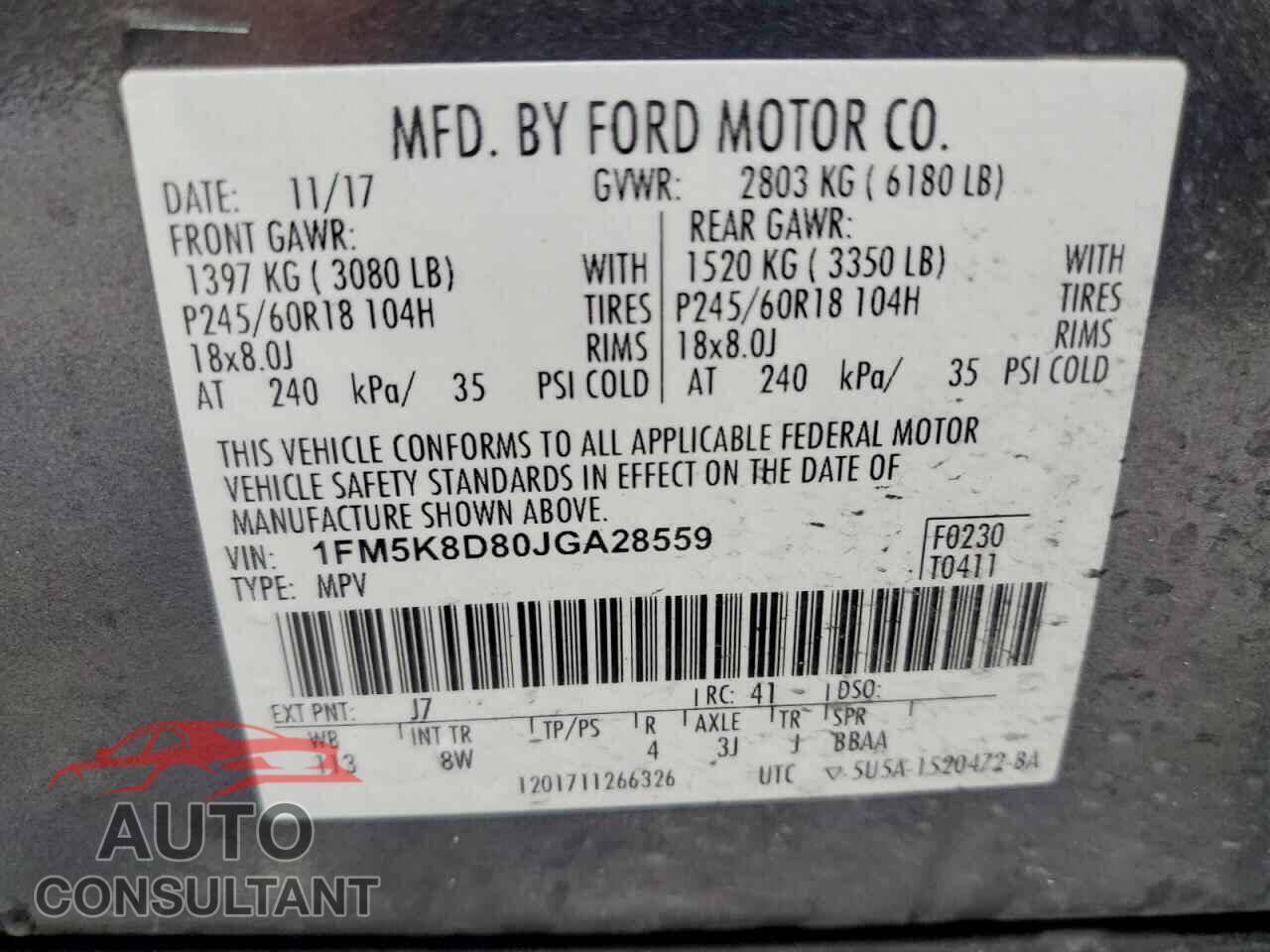 FORD EXPLORER 2018 - 1FM5K8D80JGA28559