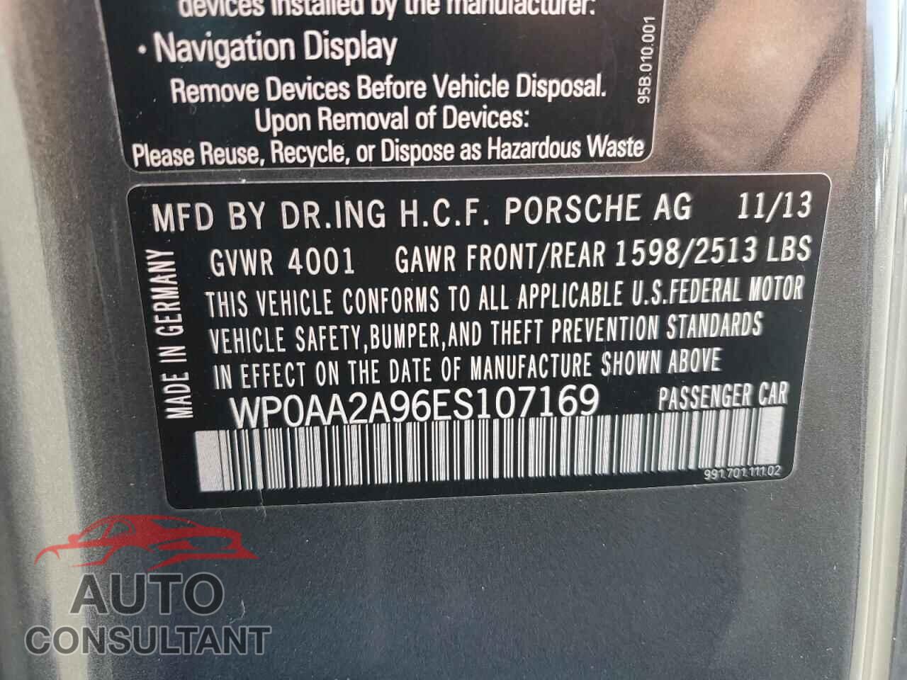 PORSCHE 911 2014 - WP0AA2A96ES107169