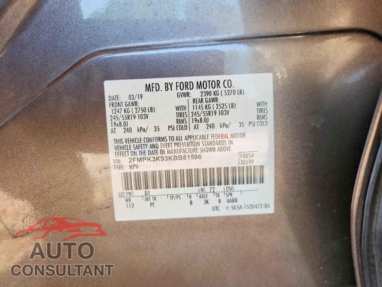FORD EDGE 2019 - 2FMPK3K93KBB81596