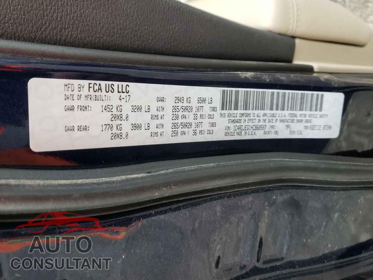 DODGE DURANGO 2017 - 1C4RDJEG1HC860507