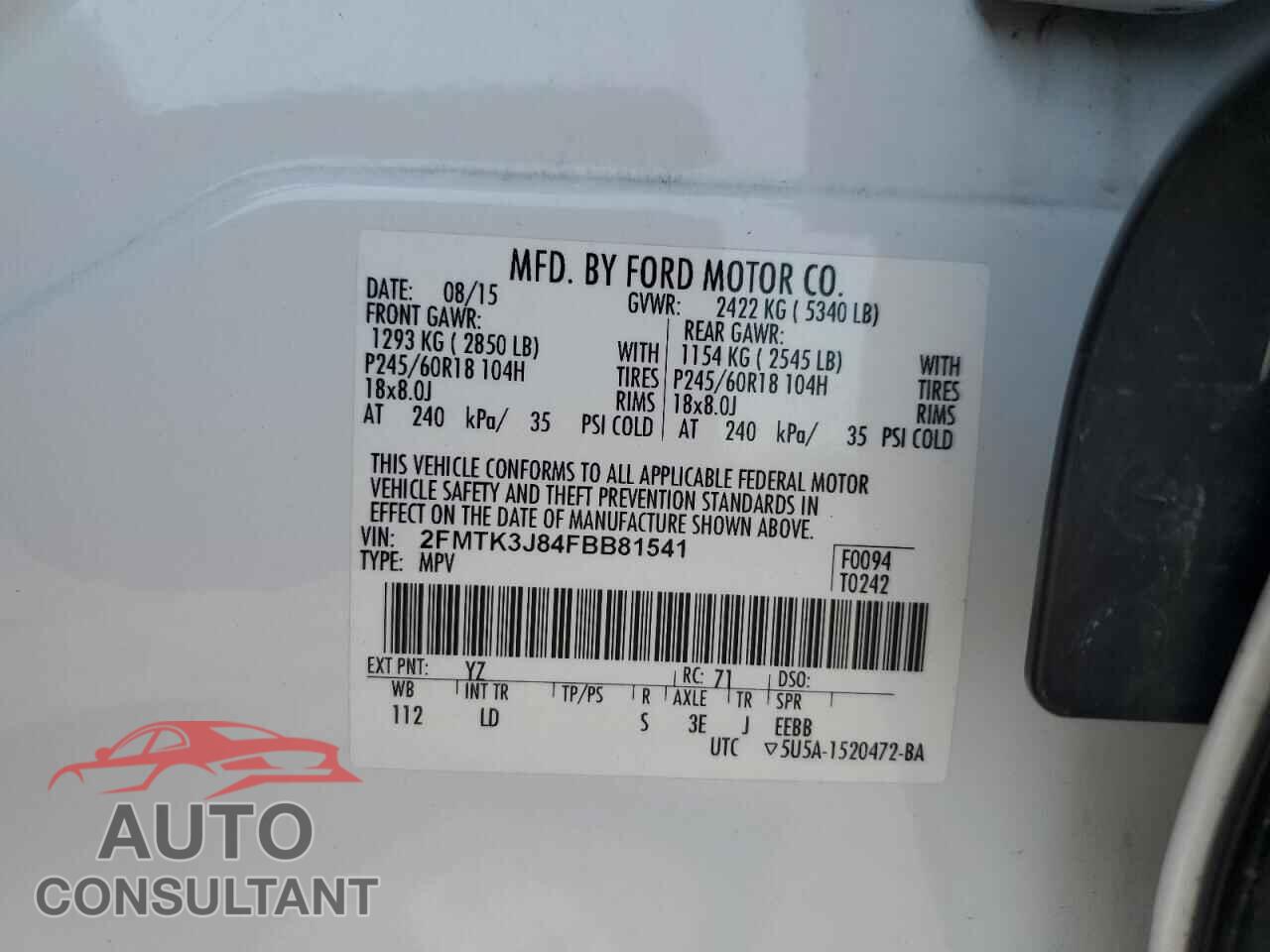 FORD EDGE 2015 - 2FMTK3J84FBB81541