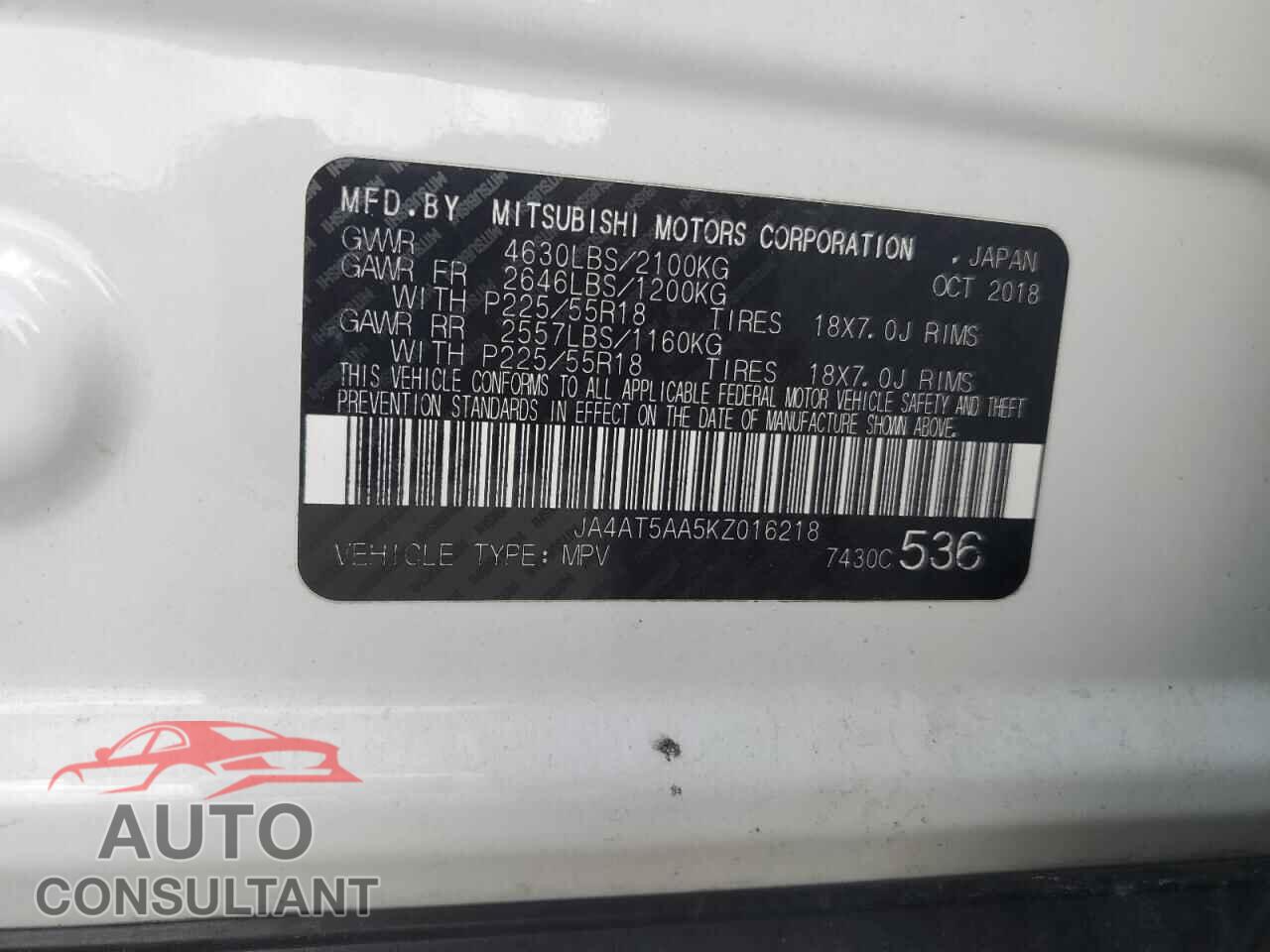 MITSUBISHI ECLIPSE 2019 - JA4AT5AA5KZ016218