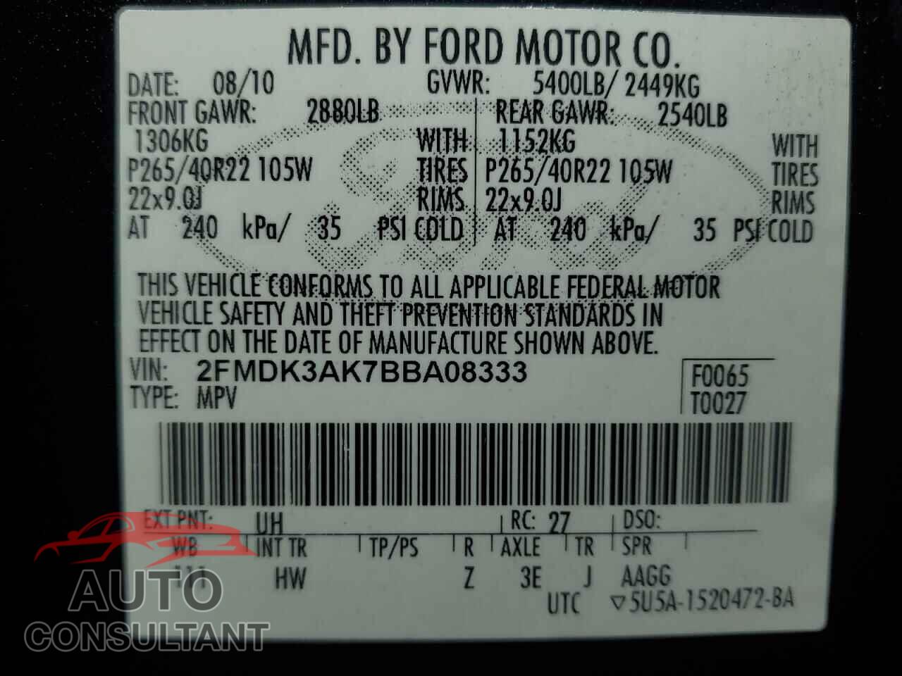 FORD EDGE 2011 - 2FMDK3AK7BBA08333