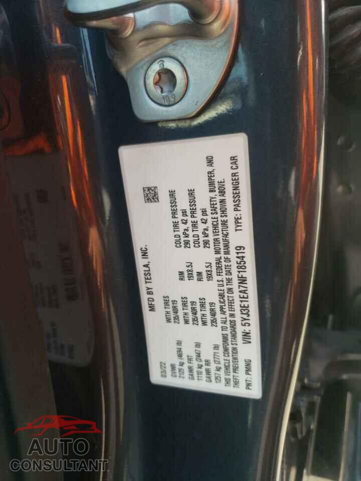 TESLA MODEL 3 2022 - 5YJ3E1EA7NF185419