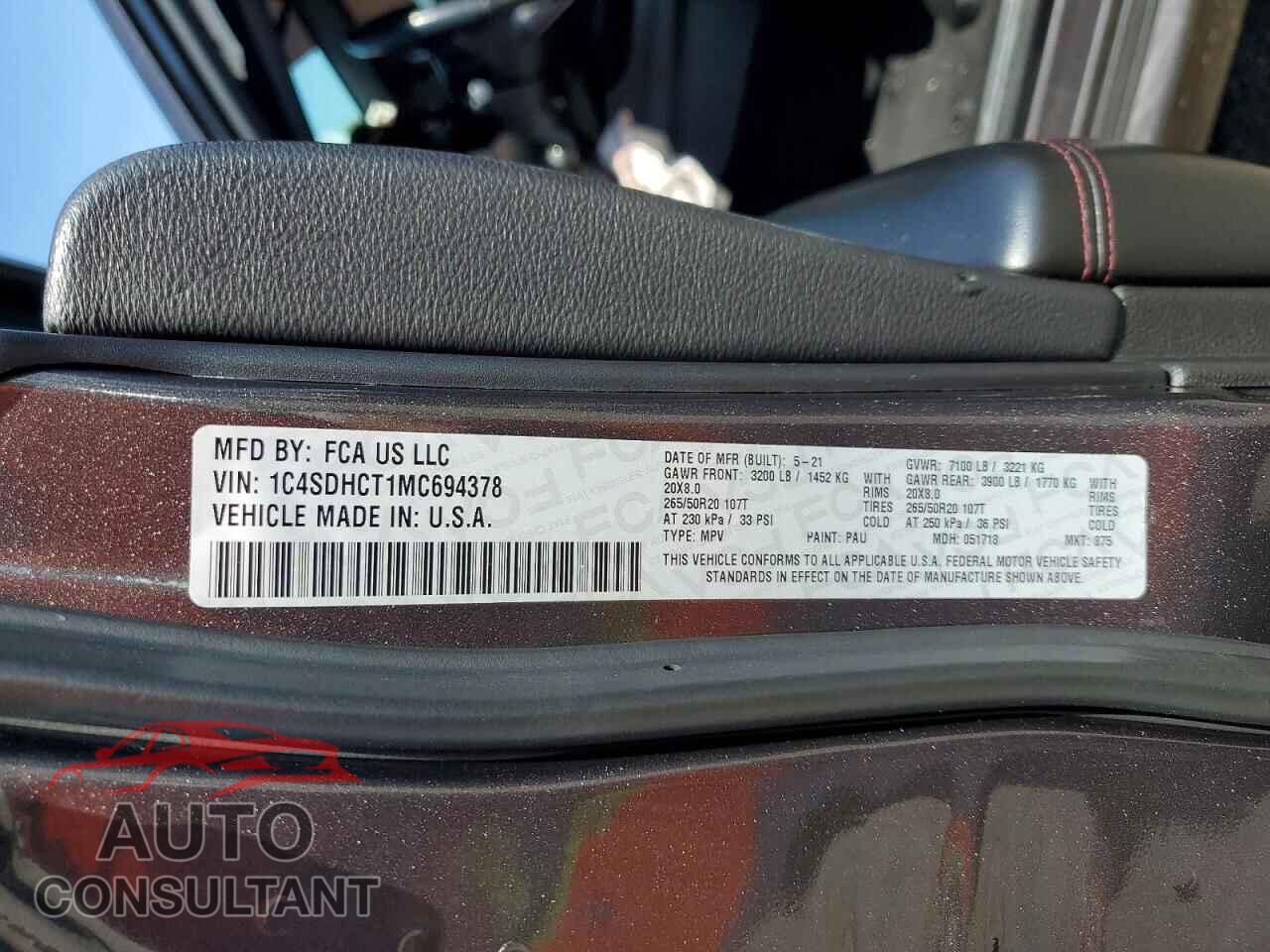 DODGE DURANGO 2021 - 1C4SDHCT1MC694378