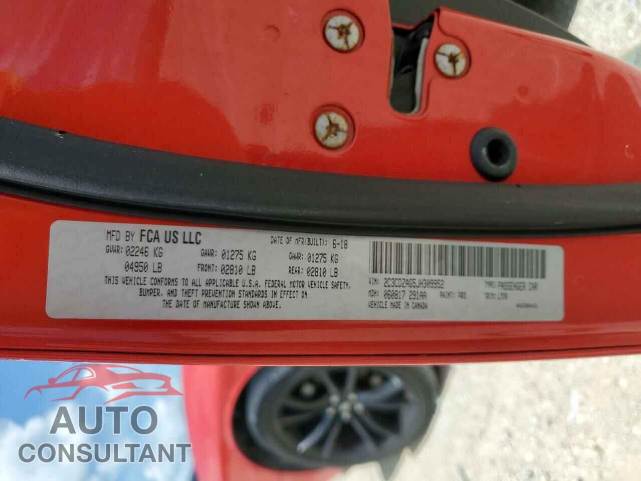 DODGE CHALLENGER 2018 - 2C3CDZAG5JH309952