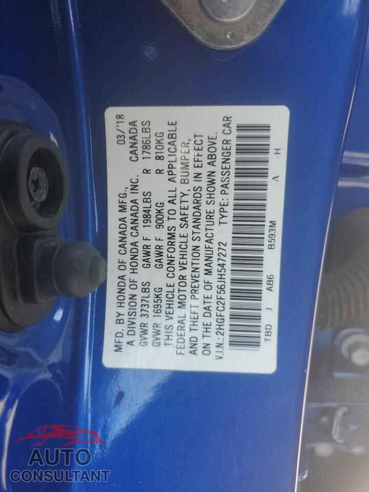HONDA CIVIC 2018 - 2HGFC2F56JH547272