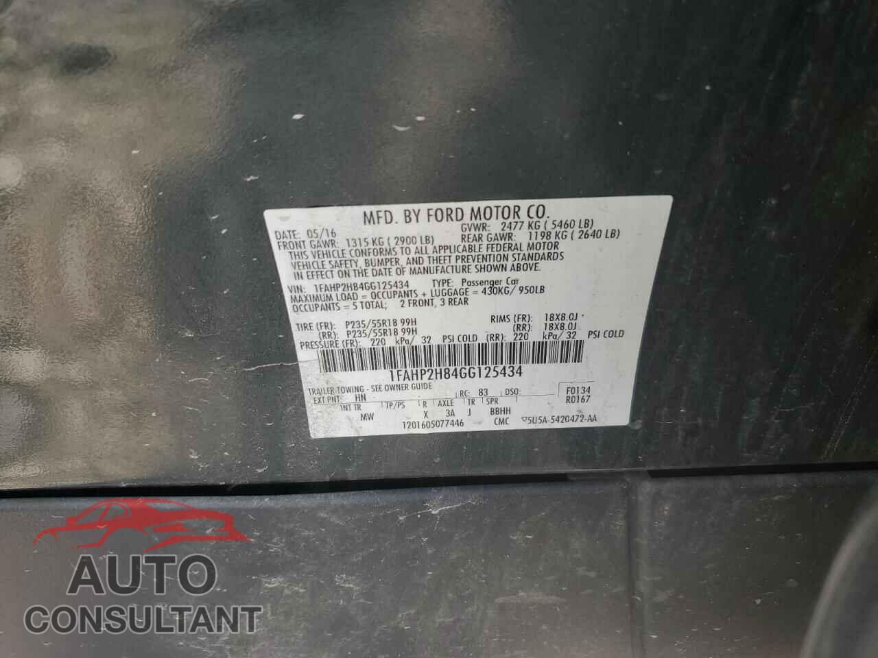 FORD TAURUS 2016 - 1FAHP2H84GG125434