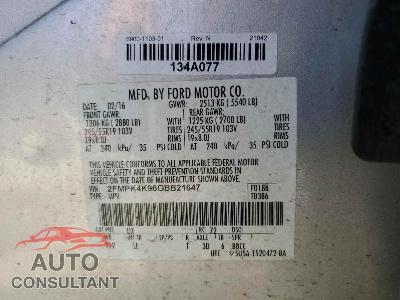 FORD EDGE 2016 - 2FMPK4K96GBB21647