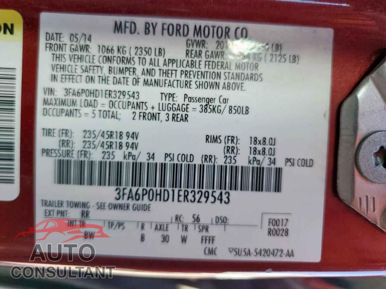 FORD FUSION 2014 - 3FA6P0HD1ER329543