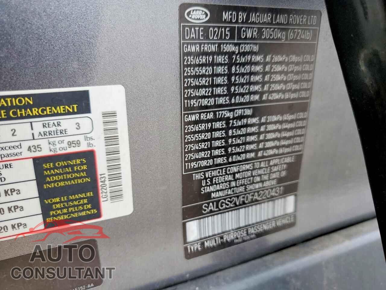 LAND ROVER RANGEROVER 2015 - SALGS2VF0FA220431