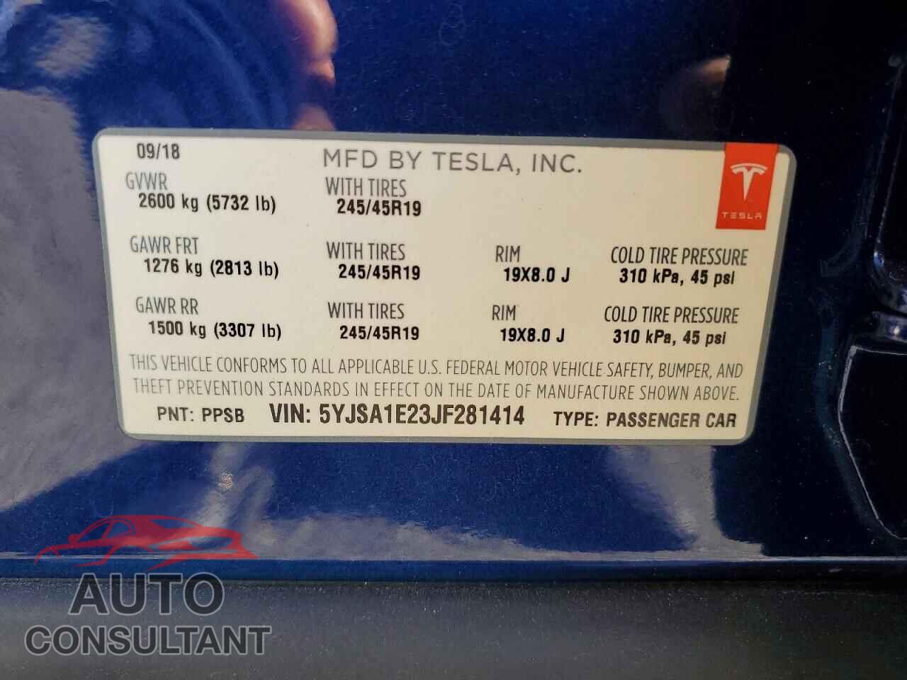 TESLA MODEL S 2018 - 5YJSA1E23JF281414