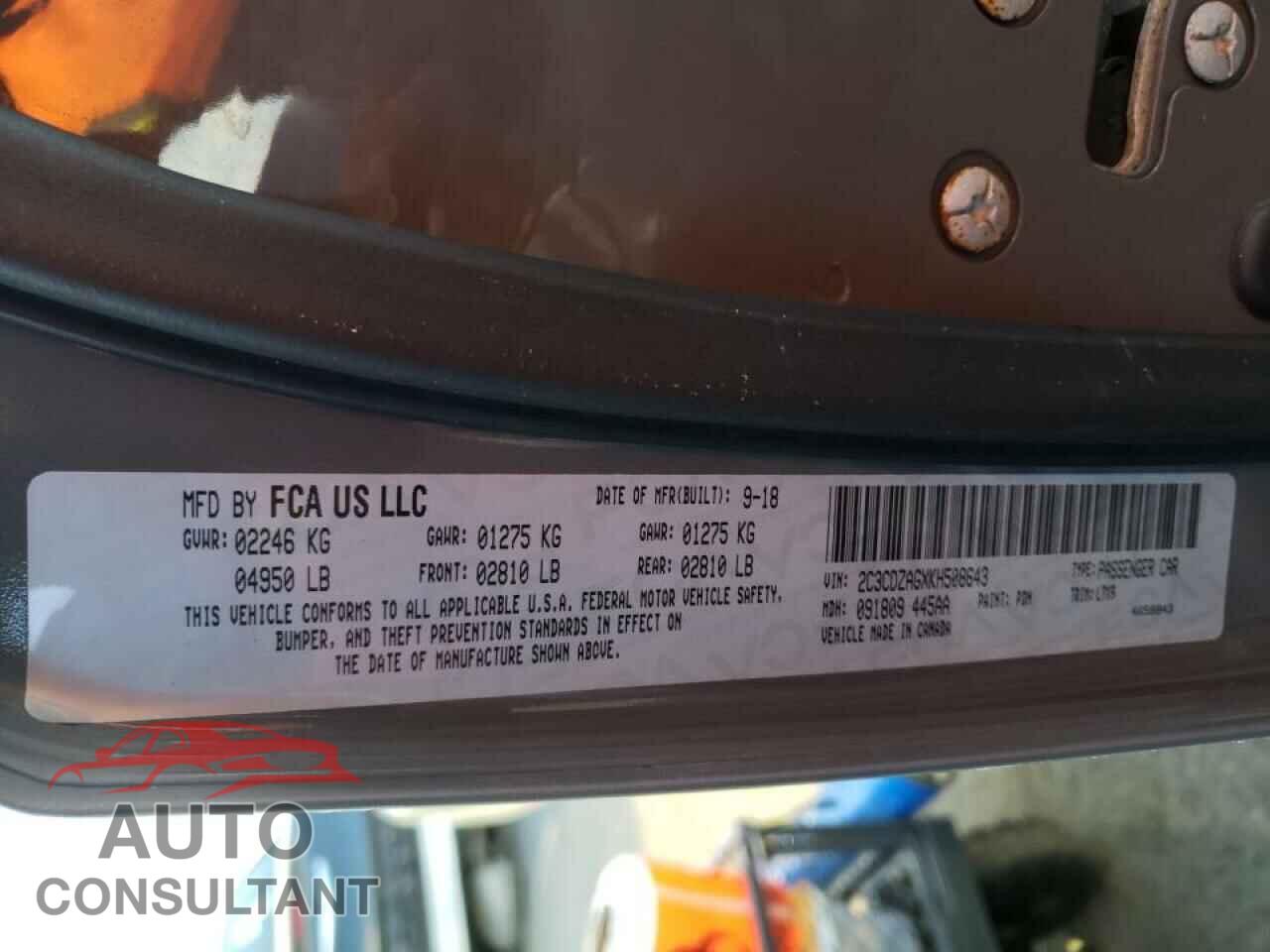DODGE CHALLENGER 2019 - 2C3CDZAGXKH508643