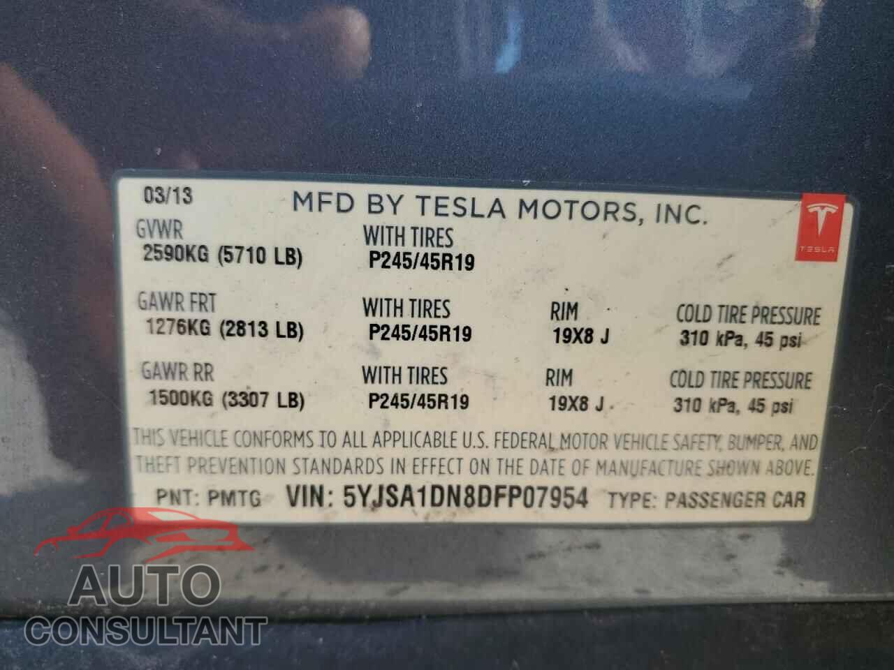 TESLA MODEL S 2013 - 5YJSA1DN8DFP07954