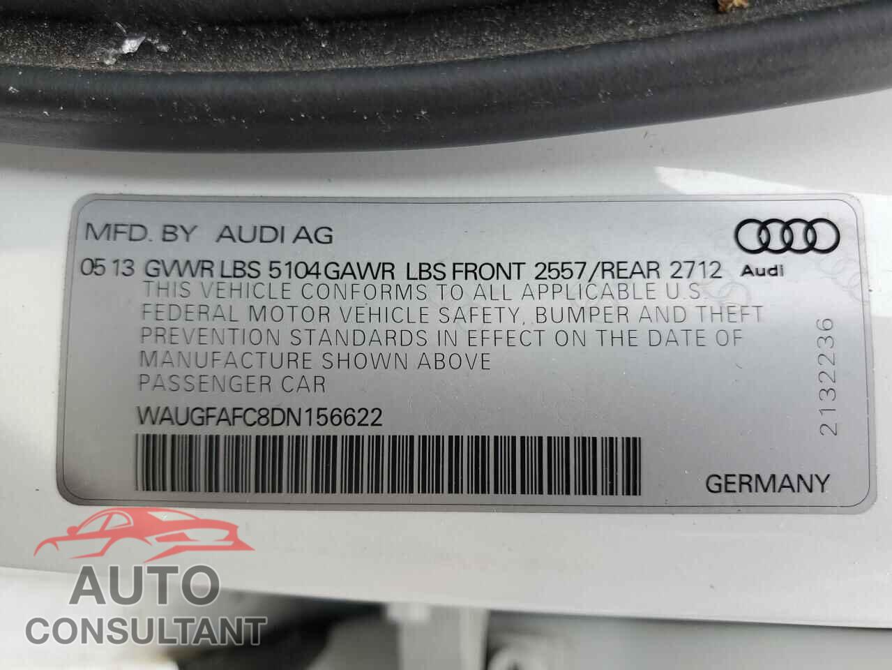 AUDI A6 2013 - WAUGFAFC8DN156622